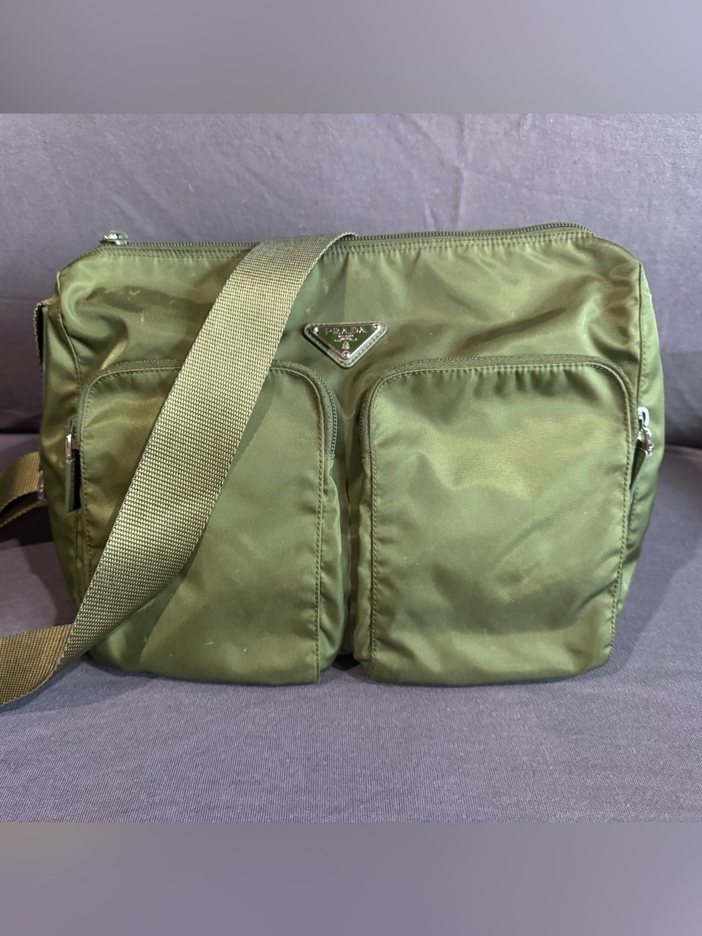 Prada Olive Nylon Two-Pocket Messenger Bag